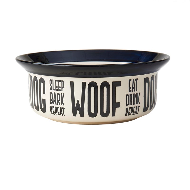 PetRageous 17001 Eat Drink Repeat Two-Tone Stoneware Dishwasher Safe Dog Bowl 4-Cup 8.18-Inch Diameter 3-Inch Tall for Medium and Large Dogs and Cats, Off-White, (Pack of 1) - Image 1
